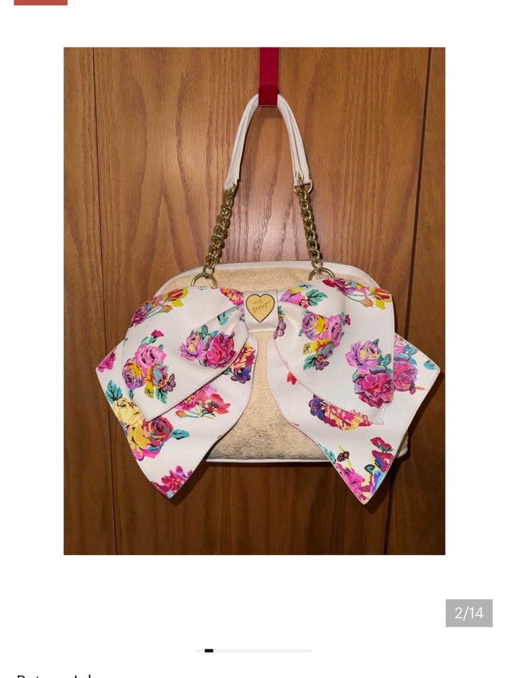 XOX Betsey Floral Bow Straw Satchel Gold Chain Shoulder Bag